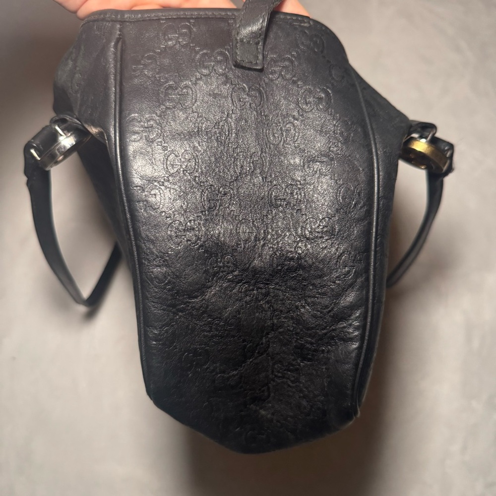 Auth. Gucci Guccissima GG Monogram Black Leather Shoulder Bag, East West Style - Picture 9 of 15